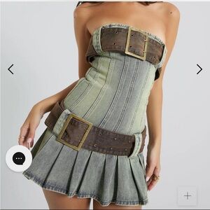 Unworn NWT jaded London Chelsea denim kilt mini dress